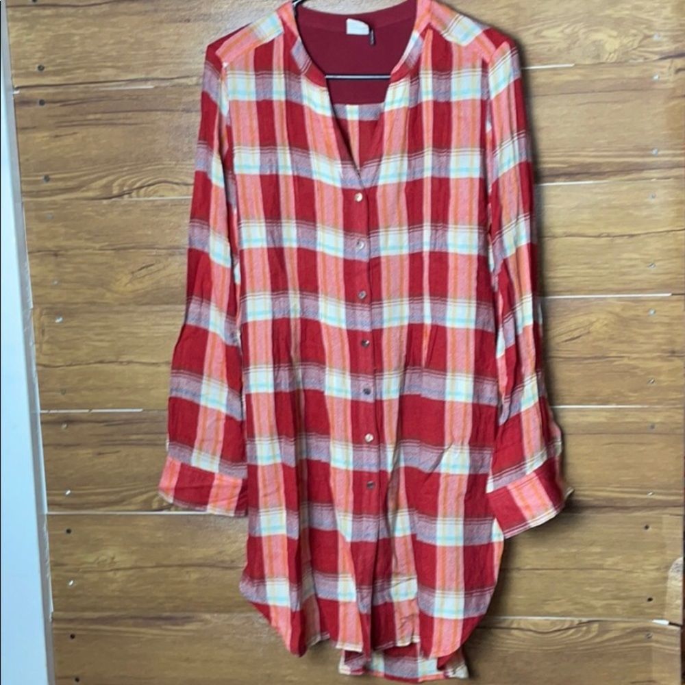 Akemi Kin button down women rayon wool blended  shirt dress size small